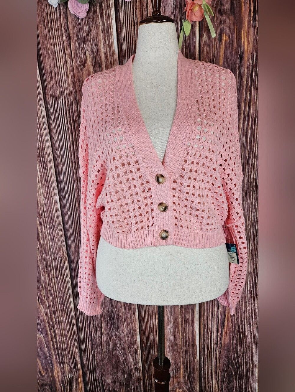 New Arizona Open Knit Cropped Cardigan Size XXL